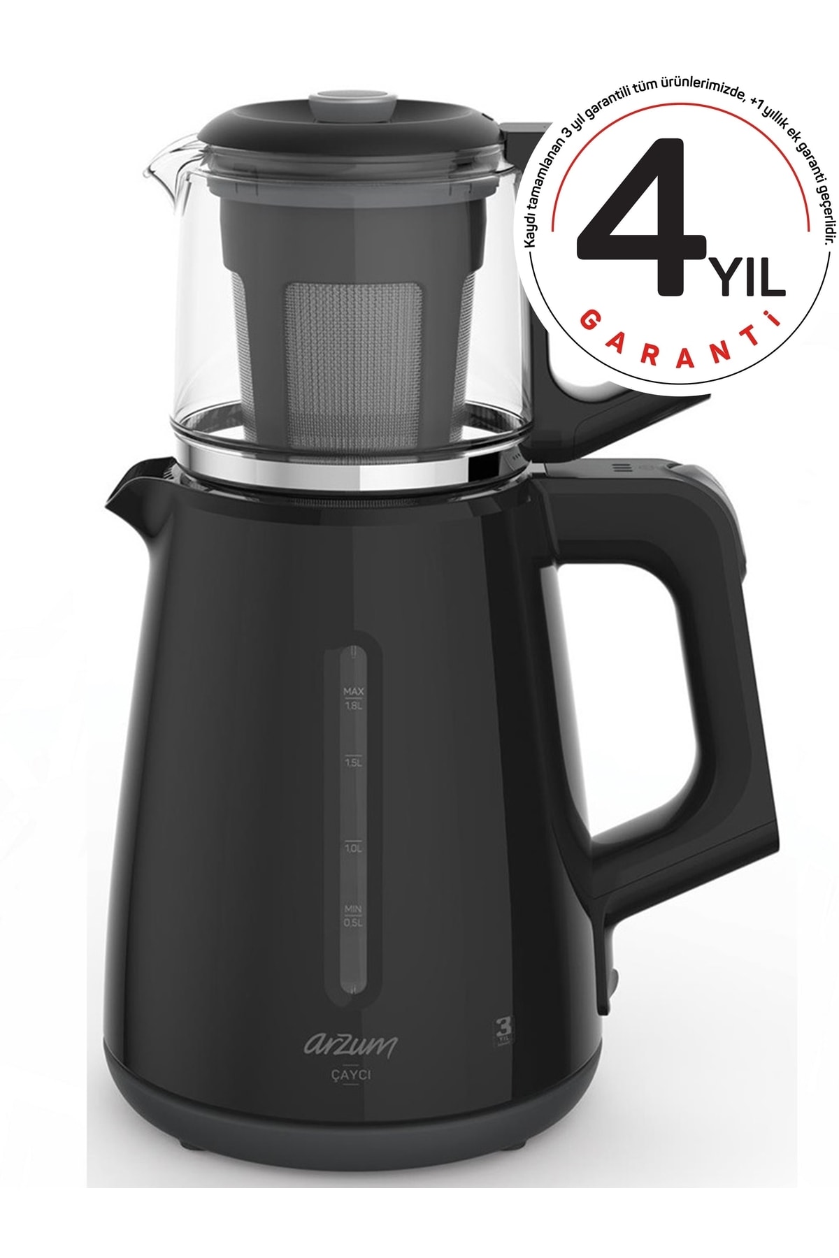 Ar3061 Çaycı Siyah 1700 W Cam Demlikli Çay Makinesi