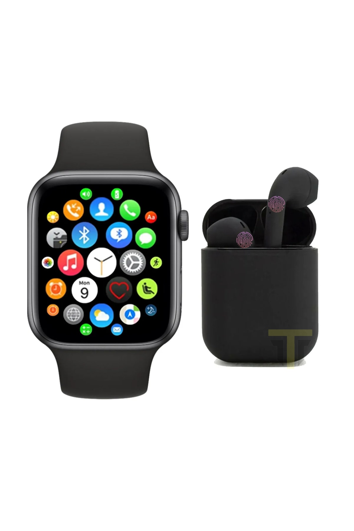 Akıllı Saat T500 Plus +   Kablosuz Kulaklık Ikili Siyah Set Ios Android Smartwatch